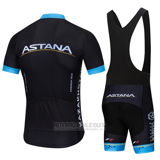 2019 Fahrradbekleidung Astana Shwarz Blau Trikot Kurzarm und Tragerhose